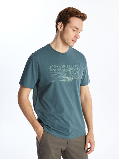 SOUTHBLUE Crew Neck Short Sleeve Printed Combed Cotton Men's T-shirt - S41700Z8-VJ5