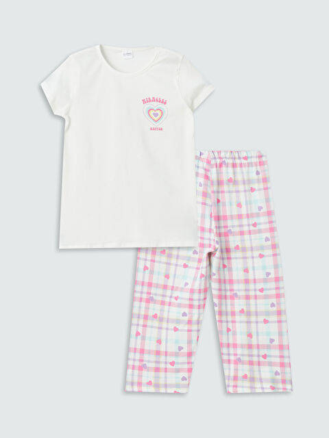 LCW Kids Bisiklet Yaka Kız Çocuk Kaprili Pijama Takımı - S41714Z4-FDU