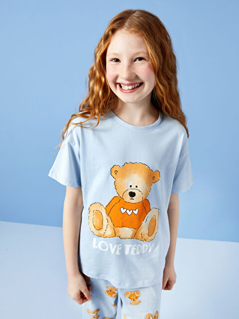 LCW Kids Crew Neck Printed Short Sleeve Girls' Pyjama Set - S41738Z4-G9Q