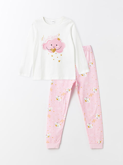 LCW Kids Crew Neck Printed Long Sleeve Girls' Pyjama Set - S41749Z4-FDU