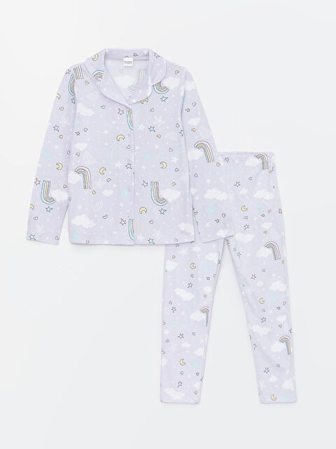 LCW Kids Shirt Collar Patterned Long Sleeve Girls' Pyjama Set - S41763Z4-LSC