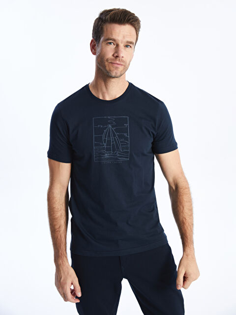 SOUTHBLUE Crew Neck Short Sleeve Printed Combed Cotton Men's T-shirt - S41777Z8-DWP