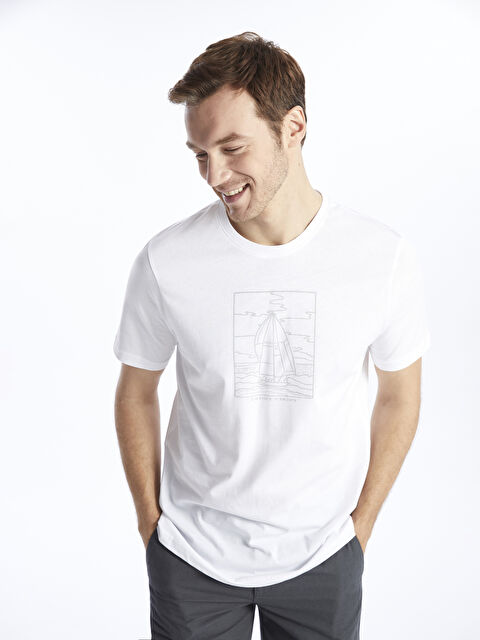 SOUTHBLUE Crew Neck Short Sleeve Printed Combed Cotton Men's T-shirt - S41777Z8-Q6K