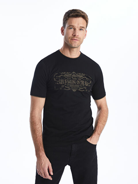 SOUTHBLUE Crew Neck Short Sleeve Printed Combed Cotton Men's T-shirt - S41778Z8-CVL