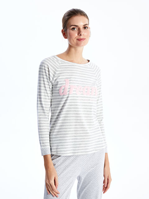 LCW DREAM Bisiklet Yaka Nakışlı Uzun Kollu Kadın Pijama Takımı - S41904Z8-998
