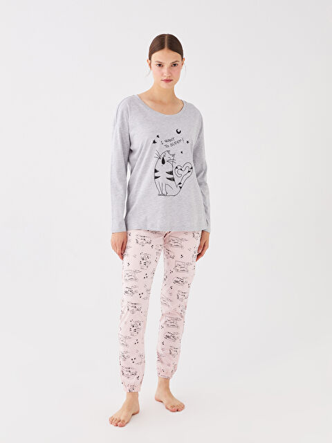LCW DREAM Bisiklet Yaka Baskılı Uzun Kollu Kadın Pijama Takımı - S41910Z8-LT4