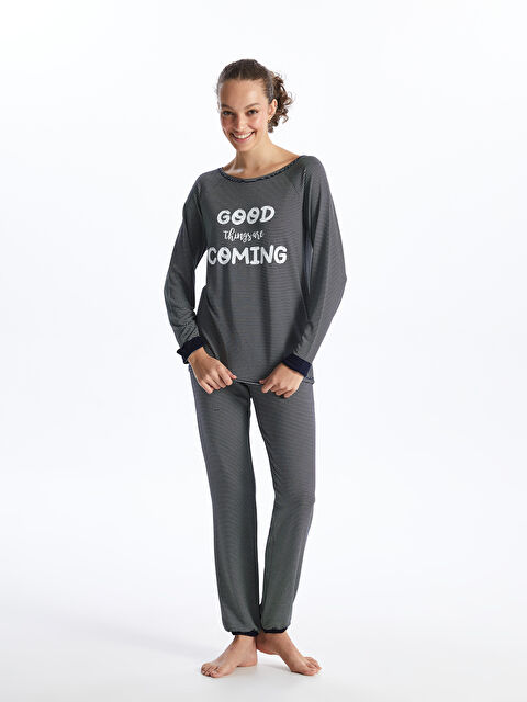 LCW DREAM Bisiklet Yaka Çizgili Uzun Kollu Kadın Pijama Takımı - S41926Z8-LGS