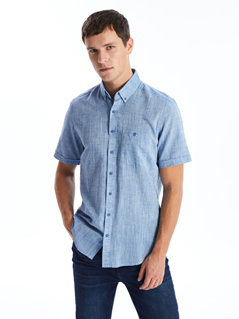 LCWAIKIKI Classic Regular Fit Short Sleeve Linen Blend Men's Shirt - S41950Z8-D1Q