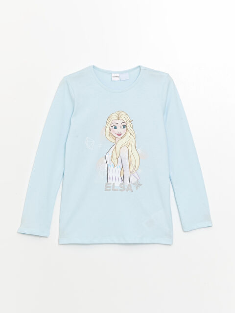LCW Kids Bisiklet Yaka Elsa Baskılı Uzun Kollu Kız Çocuk Pijama Üst