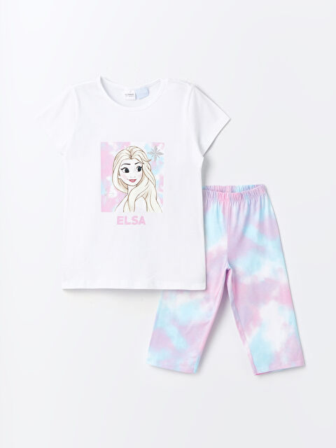 LCW Kids طقم بيجامة ياقة دائرية مطبوع إلسا كم قصير للبنات - S42047Z4-Q6K