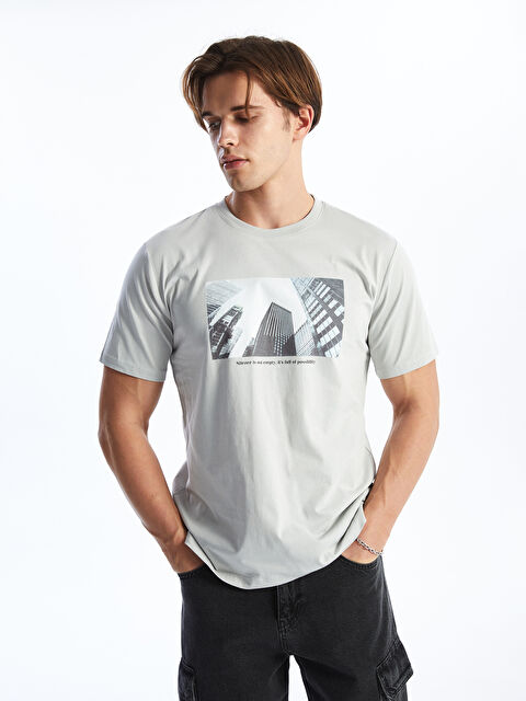 XSIDE Crew Neck Short Sleeve Printed Combed Cotton Men's T-shirt - S42050Z8-SHL