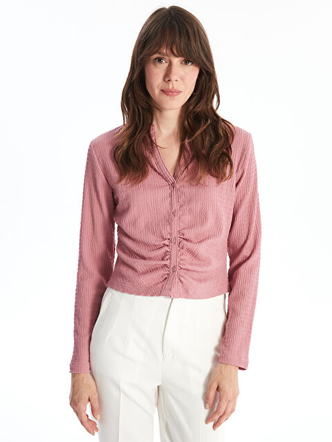 LCW Vision Collared Neck Plain Long Sleeve Women's Blouse - S42110Z8-JLY