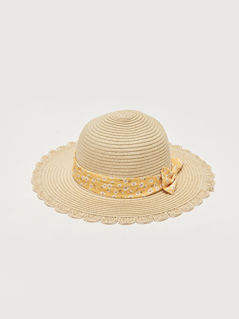 LCW baby Fiyonk Desenli Kız Bebek Hasır Şapka - S42409Z1-G7K