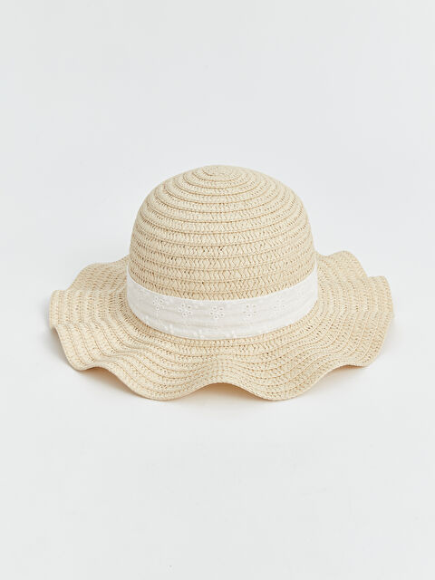 LCW baby Şerit Detaylı Kız Bebek Hasır Şapka