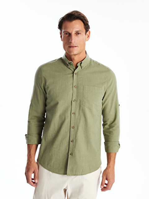 LCWAIKIKI Classic Regular Fit Uzun Kollu Keten Karışımlı Erkek Gömlek - S42525Z8-DBV