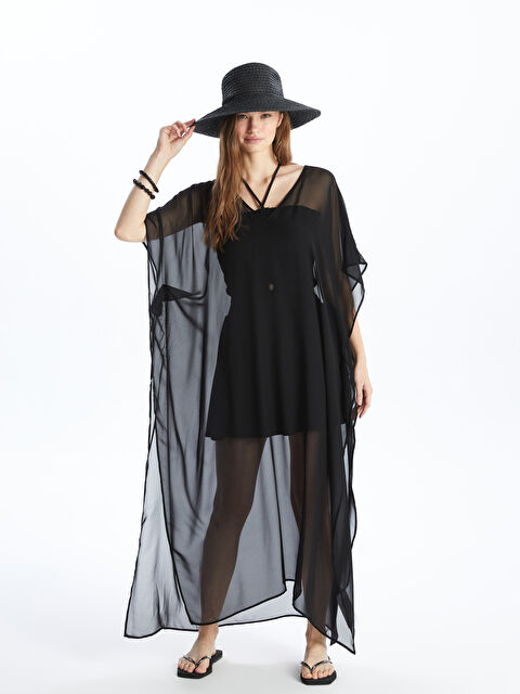 LCW DREAM V Yaka Düz Kısa Kollu Kadın Plaj Elbisesi - S42587Z8-CVL