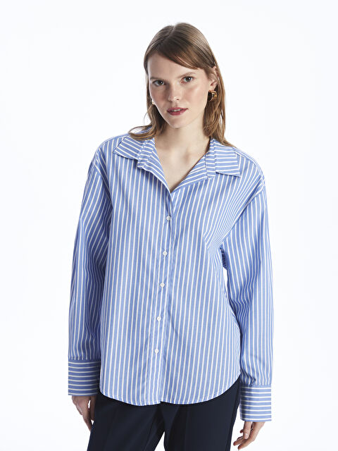 LCW Vision Çizgili Oversize Poplin Kadın Gömlek - S42698Z8-LEN