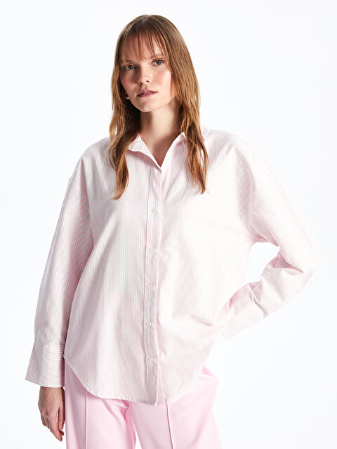 LCW Vision Çizgili Uzun Kollu Oxford Kadın Gömlek - S42705Z8-LHK