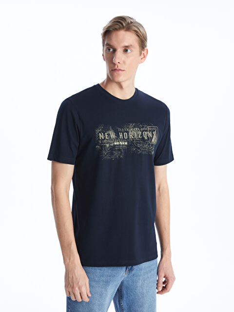 SOUTHBLUE Crew Neck Short Sleeve Printed Combed Cotton Men's T-shirt - S42844Z8-DWP