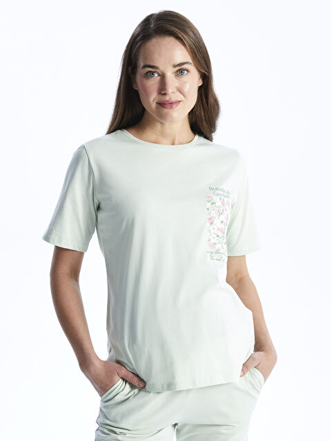 LCW DREAM Bisiklet Yaka Baskılı Kısa Kollu Kadın Pijama Takımı - S43164Z8-FZC