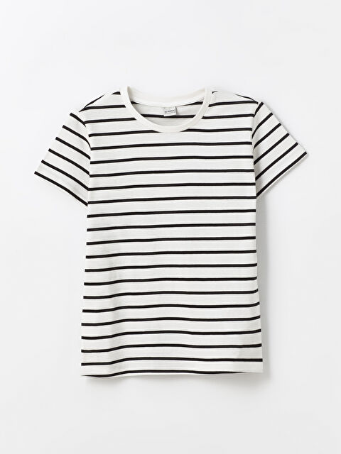 LCW Kids Bisiklet Yaka Çizgili Kısa Kollu Kız Çocuk Tişört - S43233Z4-LEG