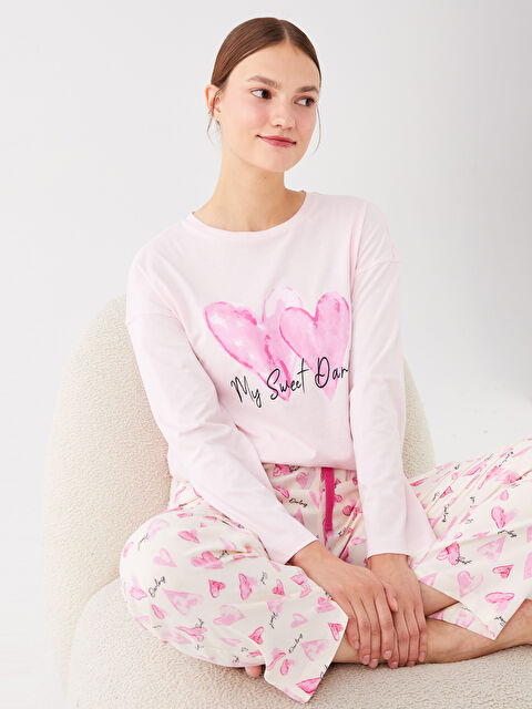 LCW DREAM Bisiklet Yaka Baskılı Uzun Kollu Kadın Pijama Takımı - S43394Z8-LRA