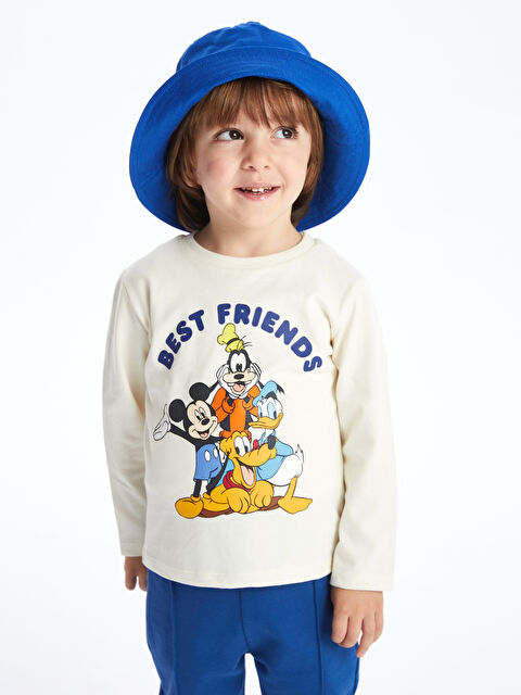 LCW Kids طقم تيشيرت بأكمام طويلة ورقبة دائرية وطبعة ميكي ماوس مع بنطلون للأولاد الرضع - عبوة من قطعتين - S43464Z1-QVK