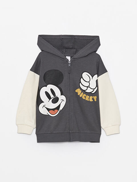 LCW Kids Hooded Long Sleeve Mickey Mouse Printed Baby Boys' Zip-Up Sweatshirt - S43495Z1-HGL