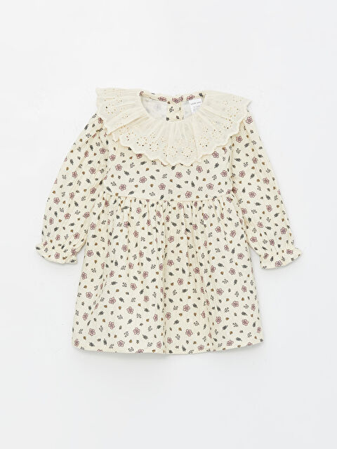 LCW baby Bebe Yaka Uzun Kollu Çiçek Desenli Kız Bebek Elbise - S43751Z1-LRB