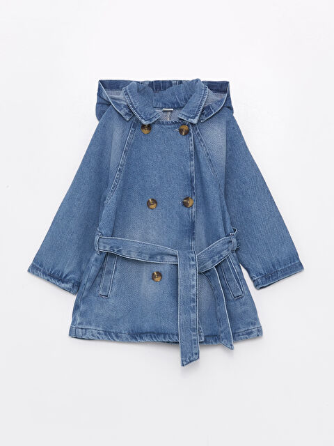 LCW Kids Hooded Long Sleeve Denim Baby Girls' Trenchcoat - S43761Z1-507