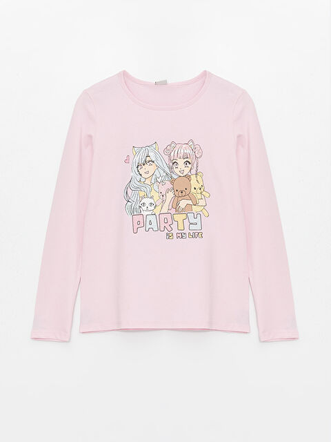 LCW Kids Crew Neck Printed Long Sleeve Girls' T-Shirt - S43801Z4-QXB