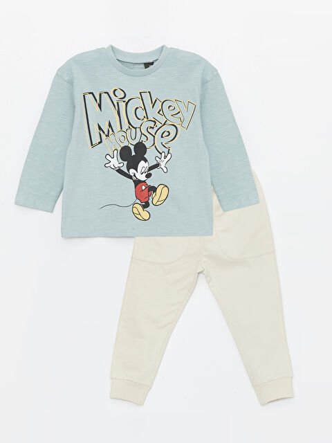 LCW Kids Crew Neck Long Sleeve Mickey Mouse Printed Baby Boys' Sweatshirt and Sweatpants 2 Pack Set - S43828Z1-G3L