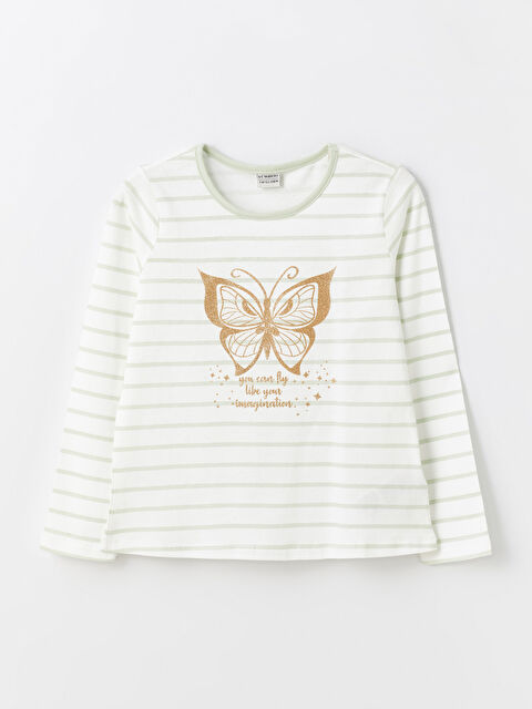 LCW Kids Bisiklet Yaka Çizgili Uzun Kollu Kız Çocuk Tişört - S43855Z4-LRA