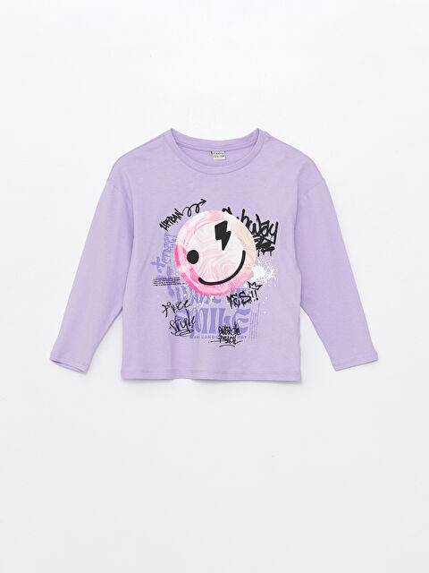 LCW Kids Majica sa okruglim izrezom, štampom i dugim rukavima za devojčice