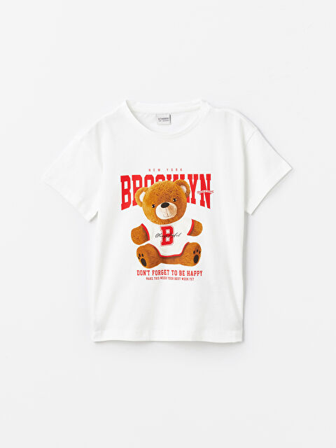 LCW Kids Bisiklet Yaka Baskılı Kısa Kollu Kız Çocuk Tişört - S43905Z4-FDU