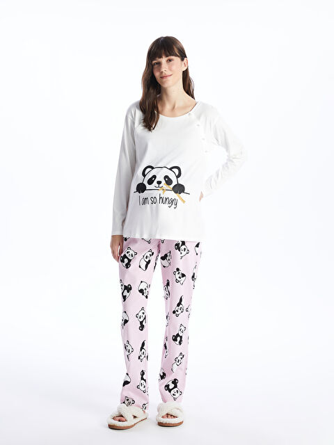 LCW DREAM Okrugli izrez štampano dugi rukav trudnički pidžama komplet - S44042Z8-LSZ