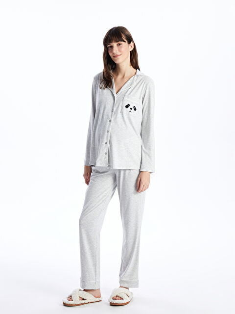 LCW DREAM Gömlek Yaka Baskılı Uzun Kollu Hamile Pijama Takımı - S44048Z8-CT3
