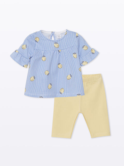 LCW baby Crew Neck Striped Baby Girls' Blouse and Leggings 2 Pack Set - S44101Z1-LEN