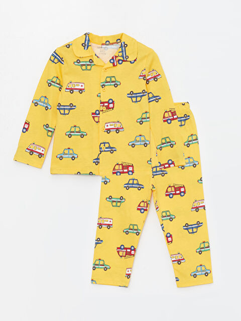 LCW baby طقم بيجاما للأولاد الصغار بياقة بياقة وكم طويل مطبوع - S44125Z1-LUG