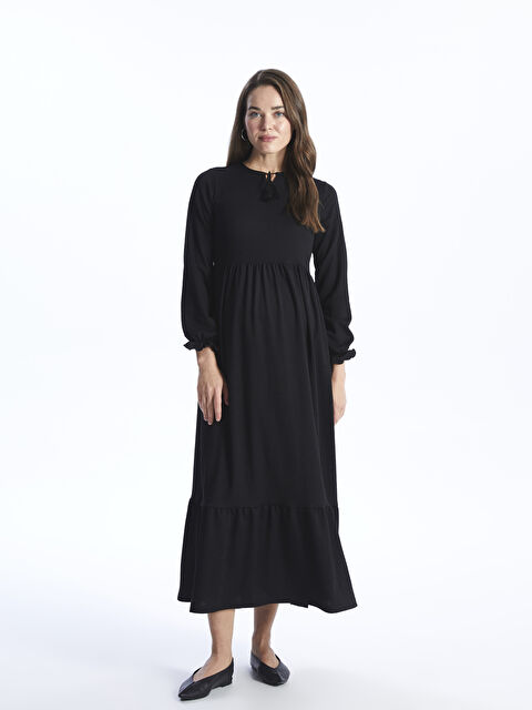 LCWAIKIKI Maternity Bağlamalı Yaka Düz Uzun Kollu Hamile Elbise - S44523Z8-CVL