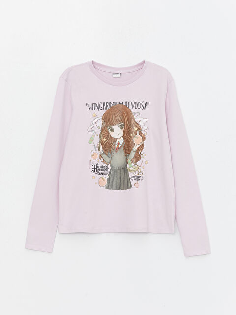 LCW Kids Футболка с круглым вырезом, с принтом, с длинным рукавом, для девочек