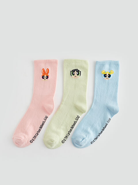 LCW DREAM Powerpuff Girls Baskılı Kadın Soket Çorap 3'lü Paket