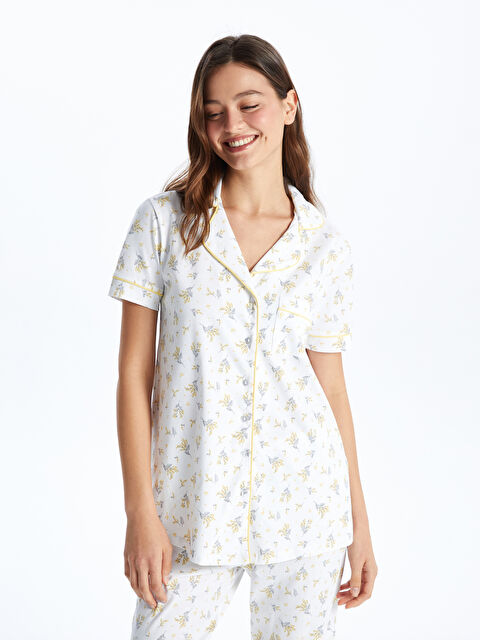 LCW DREAM Gömlek Yaka Desenli Kısa Kollu Hamile Pijama Takımı