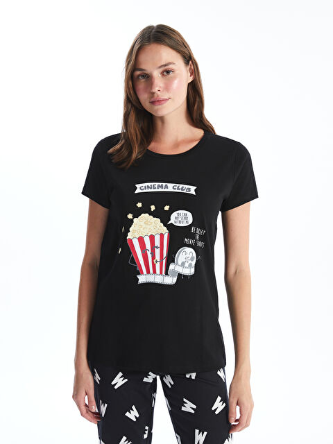 LCW Young Bisiklet Yaka Baskılı Kısa Kollu Kadın Pijama Üst - S44793Z8-R49