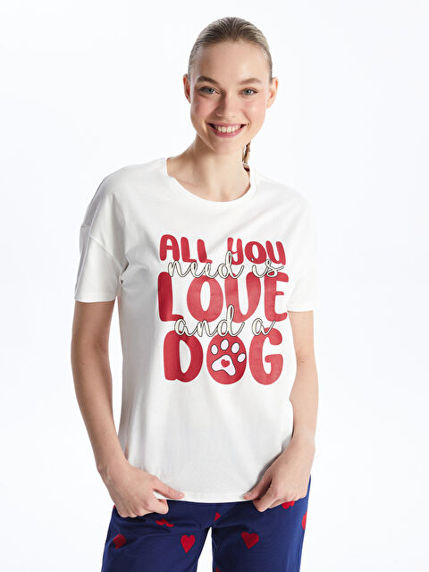 LCW Young Bisiklet Yaka Baskılı Kısa Kollu Kadın Kaprili Pijama Takımı - S44812Z8-LSJ