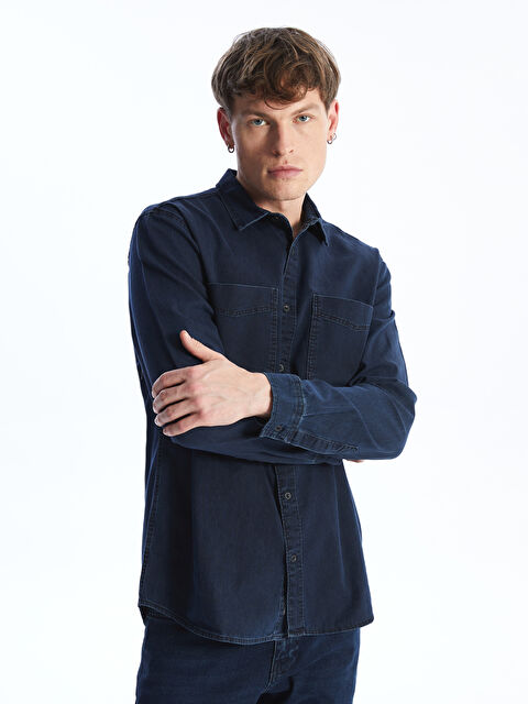 LCW Jeans Slim Fit Uzun Kollu Erkek Jean Gömlek - S45044Z8-309