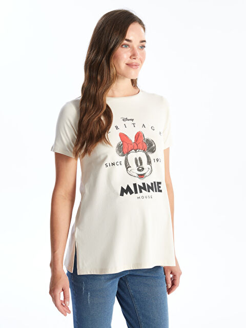LCWAIKIKI Maternity Bisiklet Yaka Minnie Mouse Baskılı Kısa Kollu Hamile Tişört - S45166Z8-QW5