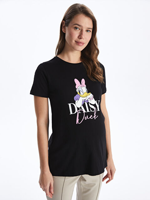 LCWAIKIKI Maternity Bisiklet Yaka Daisy Duck Baskılı Kısa Kollu Hamile Tişört - S45170Z8-CVL