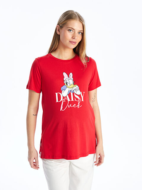 LCWAIKIKI Maternity Crew Neck Daisy Duck Printed Short Sleeve Maternity T-Shirt - S45170Z8-HC3