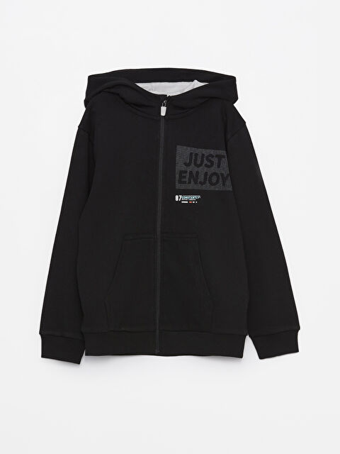 LCW Kids კაპიუშონიანი ნაბეჭდი გრძელმკლავიანი ბიჭებისთვის ელვიანი თბილი ზედა - S45376Z4-CVL